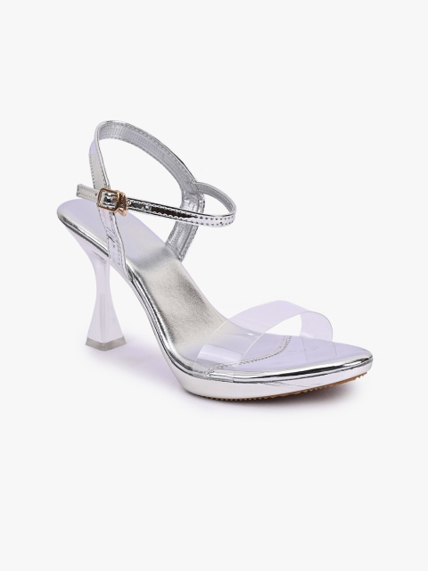 

BuckleUp Women Silver-Toned & Transparent Solid Stilettos Heels