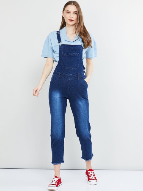 

max Women Blue Washed Slim-Fit Denim Dungarees
