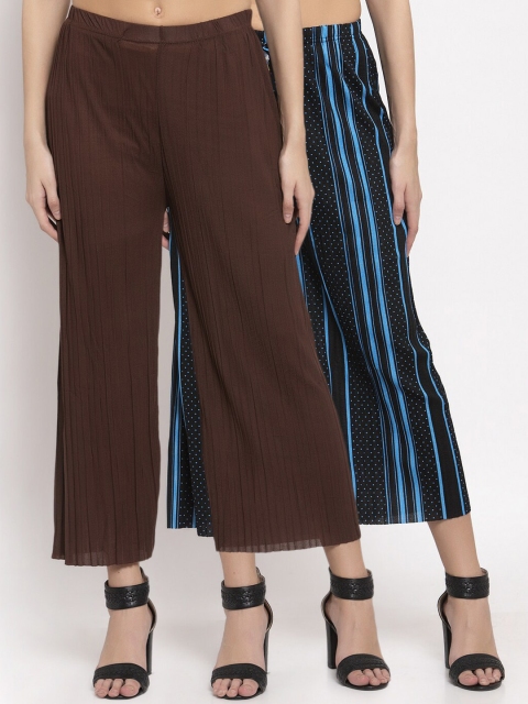 

KLOTTHE Women Pack Of 2 Wide Leg Palazzos, Black