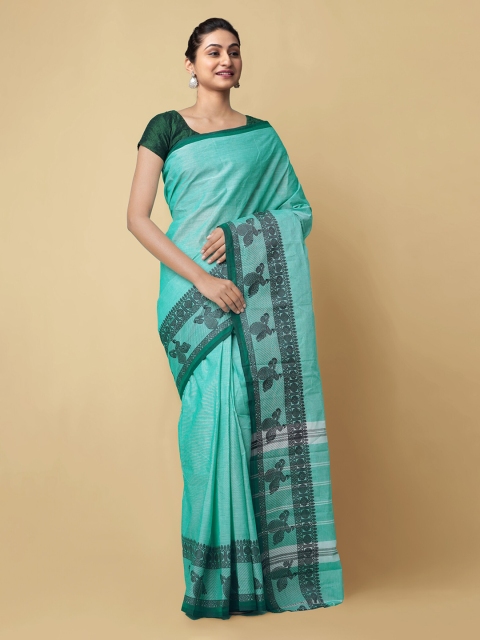 

Unnati Silks Green Pure Cotton Solid Kanjeevaram Handloom Saree