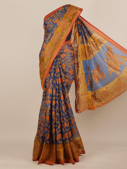 

Pothys Blue & Mustard Yellow Jute Silk Woven Design Saree