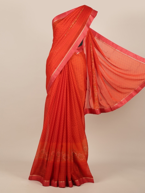 

Pothys Orange Woven Design Poly Chiffon Saree
