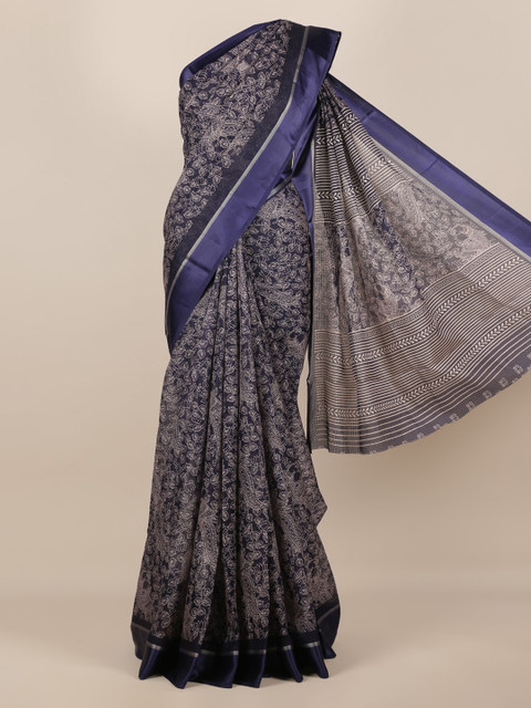 

Pothys Navy Blue Printed Jute Silk Saree