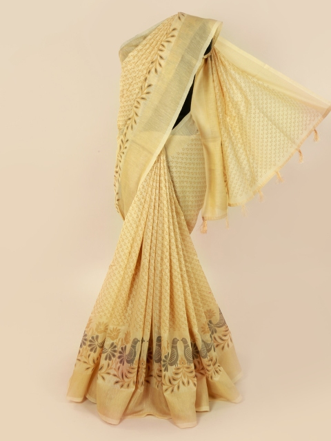 

Pothys Cream-Coloured Printed Cotton Blend Saree