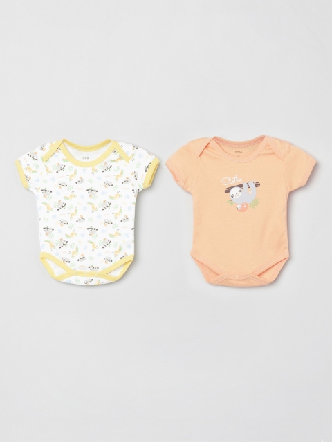 

max Girls Pack of 2 Pure Cotton Printed Bodysuits, White