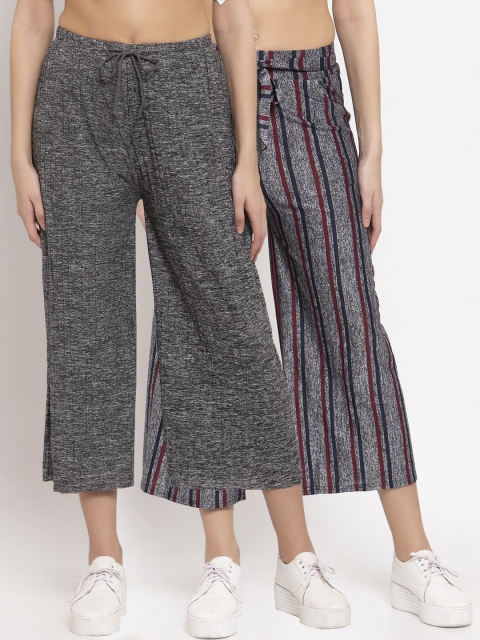 

KLOTTHE Women Pack Of 2 Wide Leg Palazzos, Grey