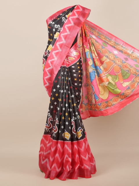 

Pothys Black & Pink Jute Silk Printed Saree