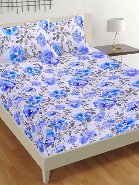 

Tistabene Blue & Grey Floral 180 TC Cotton 1 King Bedsheet with 2 Pillow Covers
