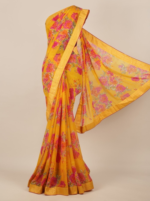 

Pothys Yellow Printed Poly Chiffon Saree