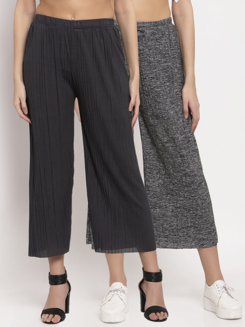 

KLOTTHE Women Pack Of 2 Wide Leg Palazzos, Grey
