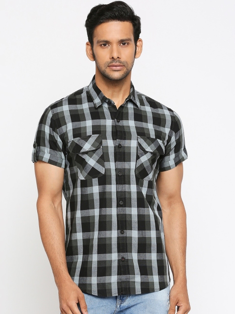 

Mufti Men Black Slim Fit Checked Casual Shirt
