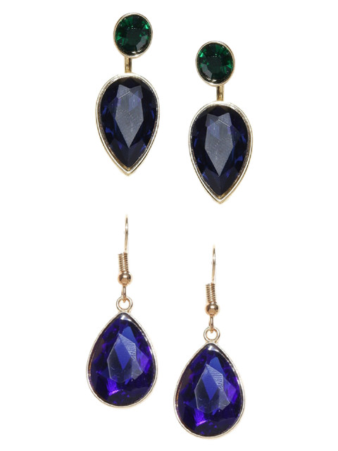 

OOMPH Set Of 2 Studded Oval Drop Earrings, Blue