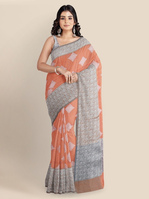 

KLM Fashion Mall Coral Linen Blend Woven Design Banarasi Saree