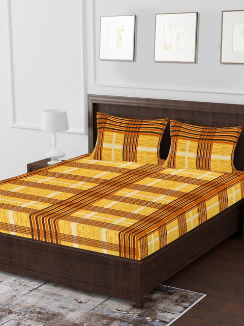

Tistabene Yellow & Brown Geometric 180 TC Cotton 1 Queen Bedsheet with 2 Pillow Covers