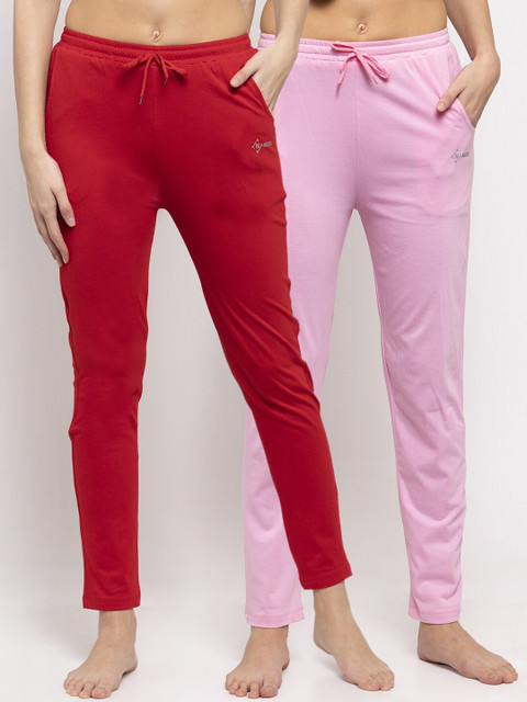 

NEUDIS Women Pack Of 2 Solid Lounge Pants, Red
