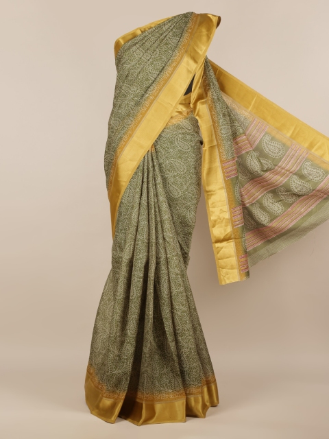 

Pothys Olive Green & Gold-Toned Jute Silk Printed Saree