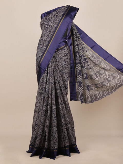 

Pothys Navy Blue Printed Jute Silk Saree