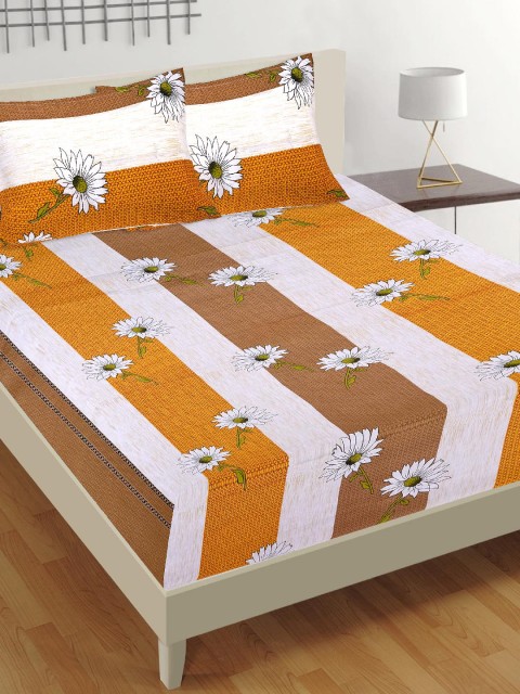 

Tistabene White & Yellow Floral 180 TC Cotton 1 King Bedsheet with 2 Pillow Covers
