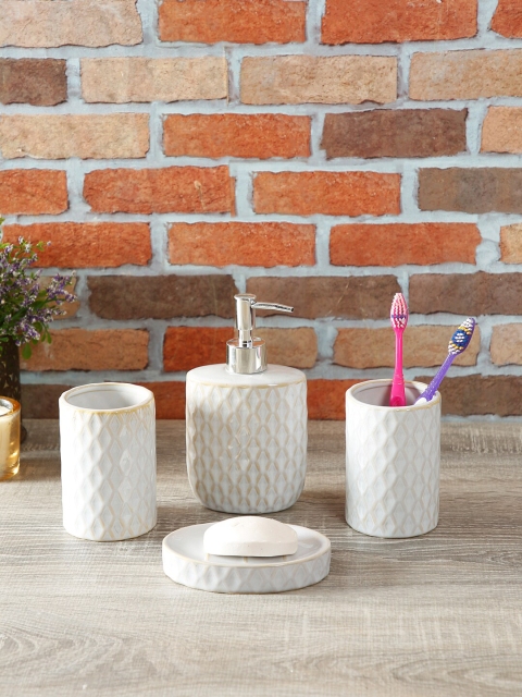 

House Of Accessories Set of 4 White & Gold-Toned Solid Bathroom Accessories