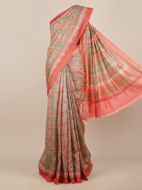 

Pothys Sea Green Printed Jute Silk Saree