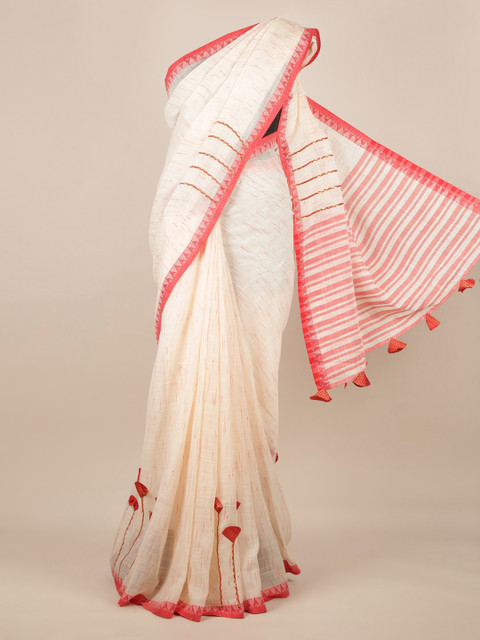 

Pothys Beige & Red Linen Blend Colourblocked Saree