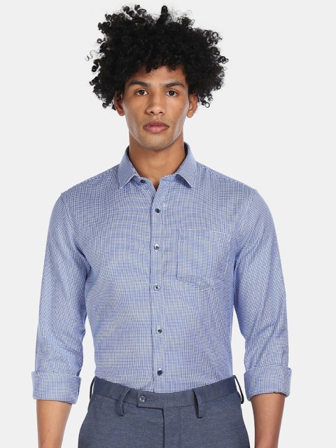 

Excalibur Men Blue & White Micro Checks Printed Formal Shirt