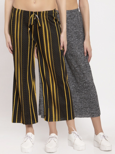

KLOTTHE Women Pack Of 2 Wide Leg Palazzos, Black