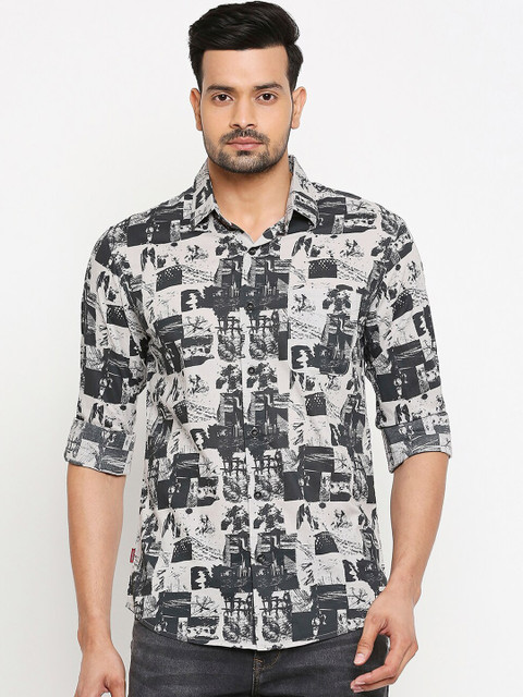 

Mufti Men Grey Slim Fit Printed Casual Shirt