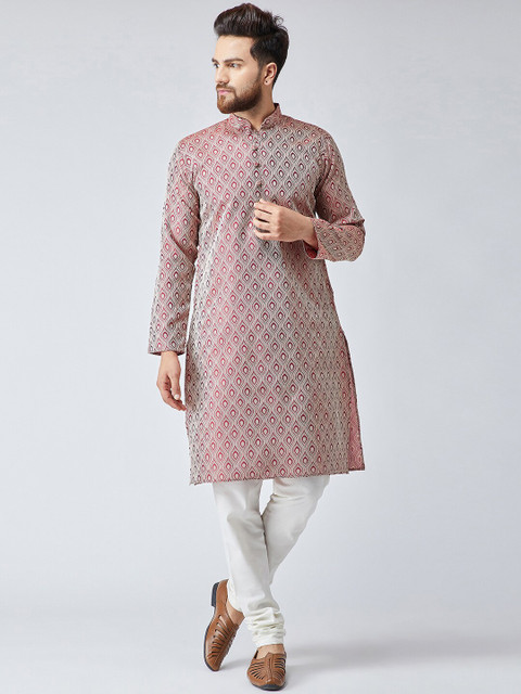 

Jompers Men Maroon Self Design Kurta with Churidar