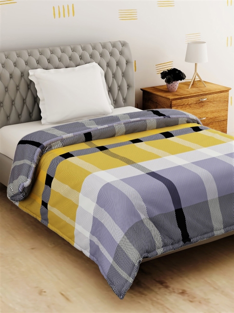 

Salona Bichona Yellow & Blue Striped Mild Winter 120 GSM Single Bed Comforter
