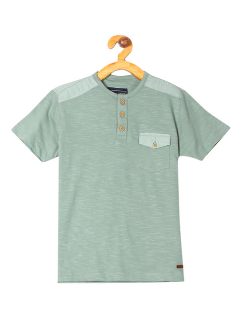

Cherokee Boys Olive Green Solid Henley Neck T-shirt