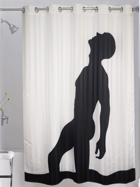 

Lushomes Black & White Digital Printed Man Polyester Shower Curtain with 10 Eyelets