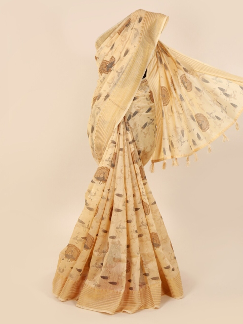 

Pothys Cream-Coloured Printed Cotton Blend Saree