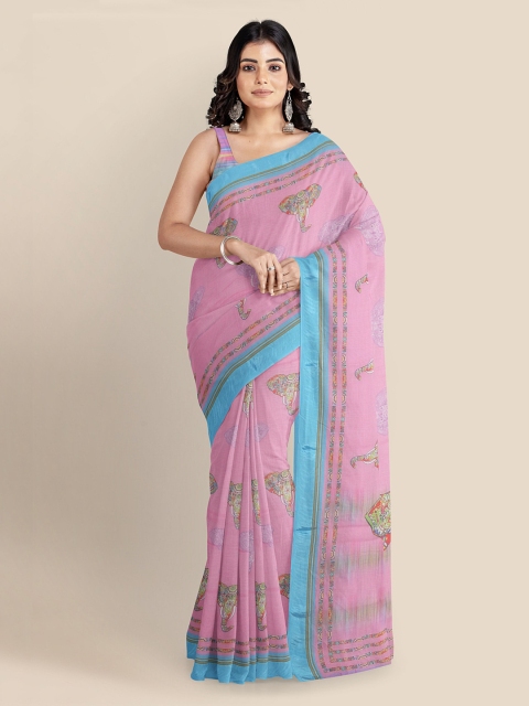 

KLM Fashion Mall Pink Linen Blend Printed Banarasi Saree