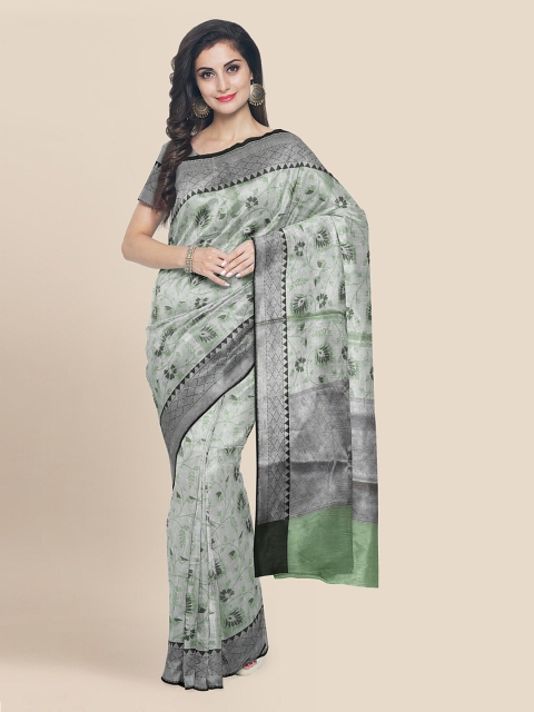 

KLM Fashion Mall Sea Green Dyed Banarasi Saree, Grey