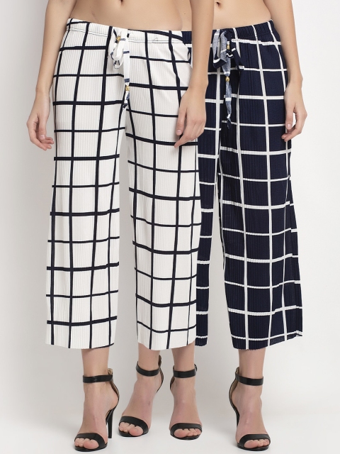 

NEUDIS Women Pack of 2 Regular Fit Checked Culottes, White