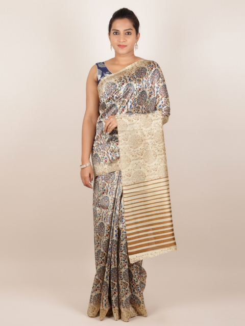 

Pothys Cream-Coloured Printed Jute Silk Saree