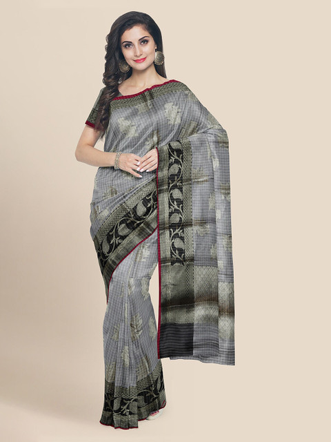 

KLM Fashion Mall Silver-Toned Tissue Printed Banarasi Saree
