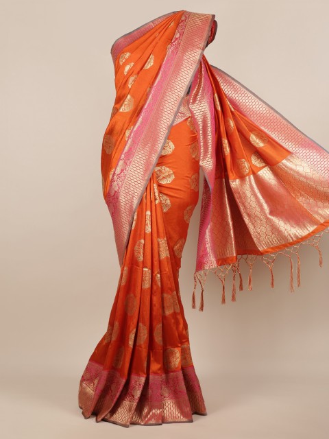 

Pothys Orange Woven Design Jute Silk Saree