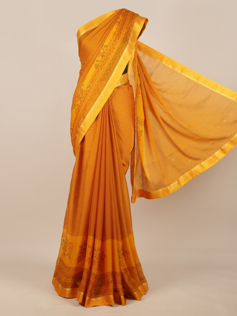 

Pothys Yellow & Orange Poly Chiffon Printed Saree