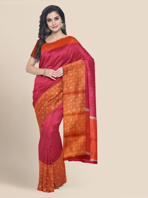

KLM Fashion Mall Red Cotton Blend Solid Banarasi Saree