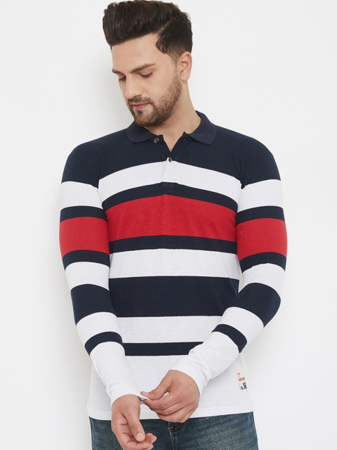 

Austin wood Men Multicoloured Striped Polo Collar T-shirt, Multi