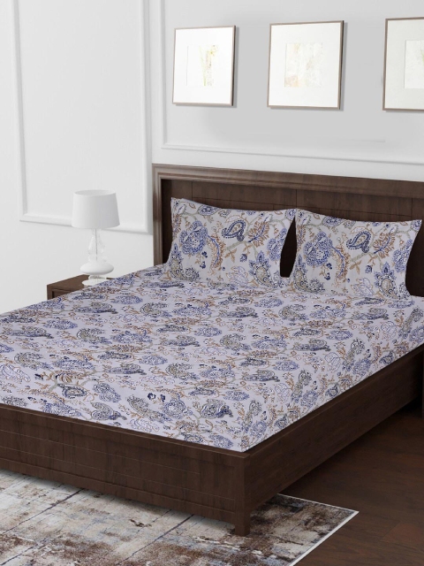 

Tistabene White & Blue Ethnic Motifs 180 TC Cotton 1 King Bedsheet with 2 Pillow Covers