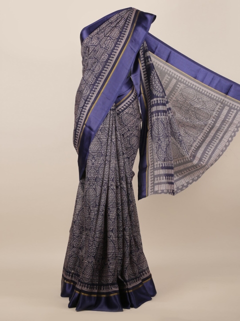 

Pothys Navy Blue Printed Jute Silk Saree