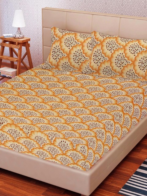 

Tistabene Yellow & Brown Ethnic Motifs 180 TC Cotton 1 King Bedsheet with 2 Pillow Covers
