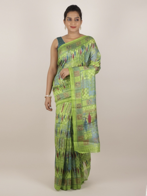 

Pothys Green Printed Jute Silk Saree