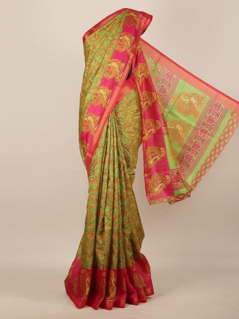 

Pothys Green Printed Jute Silk Saree