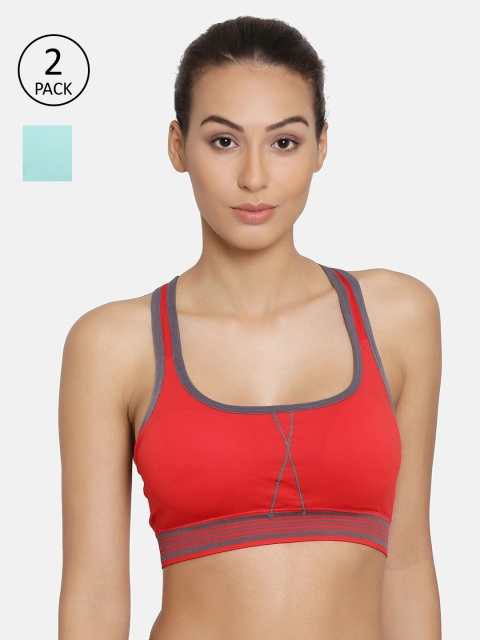 

PRETTYBOLD Red & Blue Solid Non-Wired Lightly Padded Workout Bra Set of 2