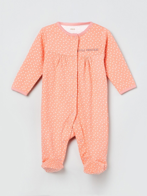 

max Infant Boys Peach-Coloured & White Cotton Heart Shaped Printed Rompers
