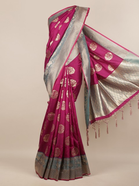 

Pothys Magenta & Gold-Toned Jute Silk Woven Design Saree